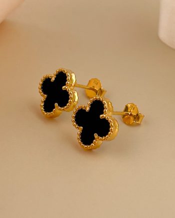 SUBANG PAKU TREFOIL BATU AGATE HITAM