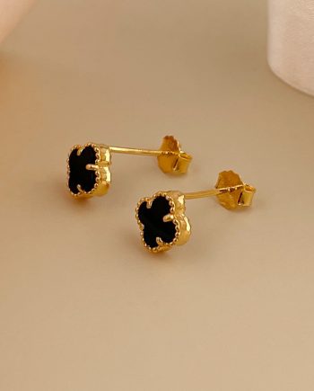 SUBANG PAKU SMALL CLOVER BATU AGATE HITAM