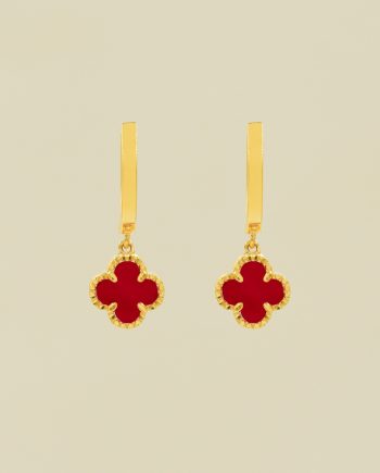 SUBANG KLIP SMALL CLOVER BATU AGATE MERAH (DIAMETER : 1.00CM+/-)