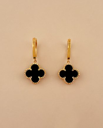 SUBANG KLIP GRANDE CLOVER BATU AGATE HITAM (DIAMETER : 1.00CM+/-)