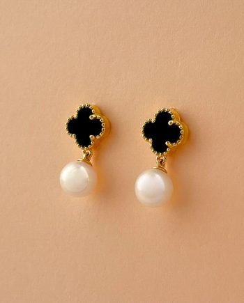 SUBANG PAKU CLOVER MUTIARA BATU AGATE HITAM