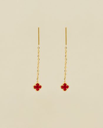 SUBANG JARUM CLOVER MINI BATU AGATE MERAH