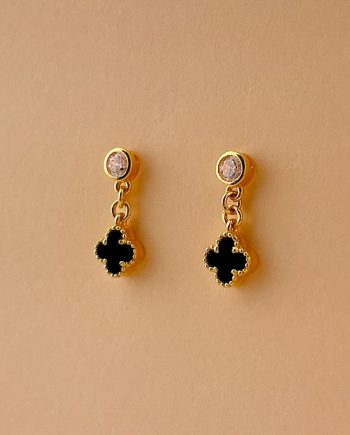 SUBANG PAKU DROOP CLOVER MINI BATU AGATE HITAM + BATU