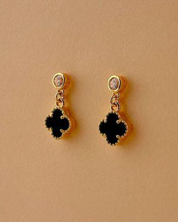 SUBANG PAKU DROOP CLOVER PETITE BATU AGATE HITAM + BATU