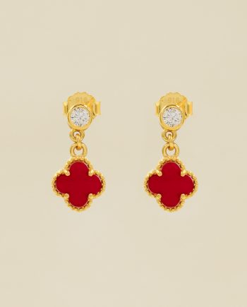 SUBANG PAKU DROOP CLOVER PETITE BATU AGATE MERAH + BATU