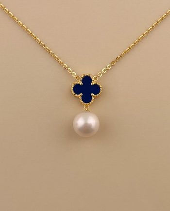 RANTAI LEHER KLOVER MUTIARA GRANDE BATU LAPIS LAZULI BIRU