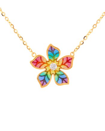 RANTAI LEHER ENAMEL HAPPY PETAL MOISSANITE