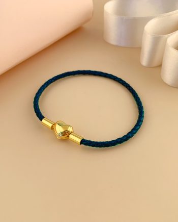 LEATHER BRACELET WITH LOVE SHAPE TITANIUM STEEL CLAPS (NAVY BLUE)