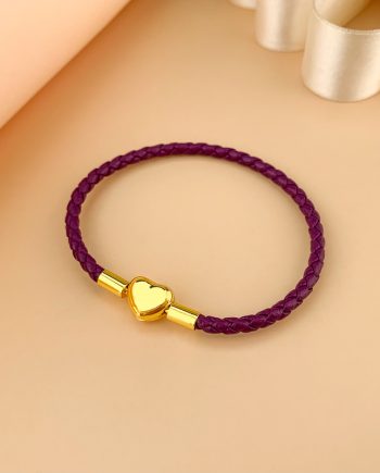 LEATHER BRACELET WITH LOVE SHAPE TITANIUM STEEL CLAPS (PURPLE)