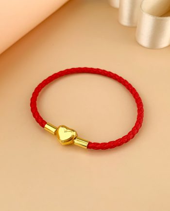 LEATHER BRACELET WITH LOVE SHAPE TITANIUM STEEL CLAPS (RED)